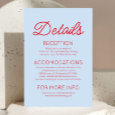 Modern Minimalist Blue Red Wedding Details Enclosure Card
