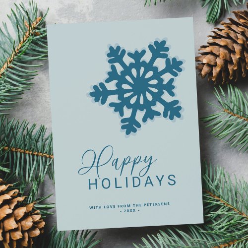 Modern minimalist blue snowflake Happy Holiday