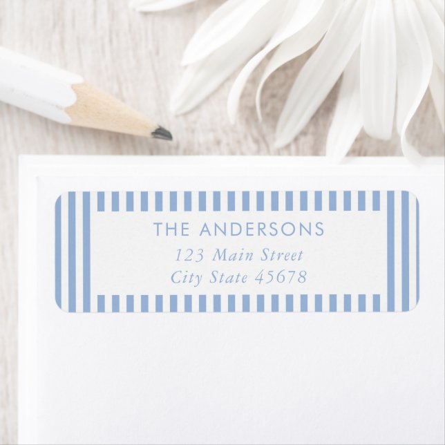 Modern Minimalist Blue Stripes Return Address Label (Insitu)