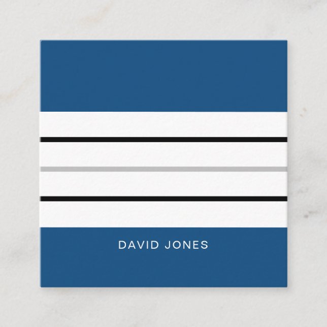 Modern Minimalist Blue Stripes Square Business Card (Front)