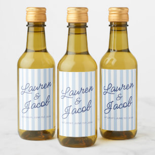 Modern Minimalist Blue Stripes Wedding Mini Wine Label