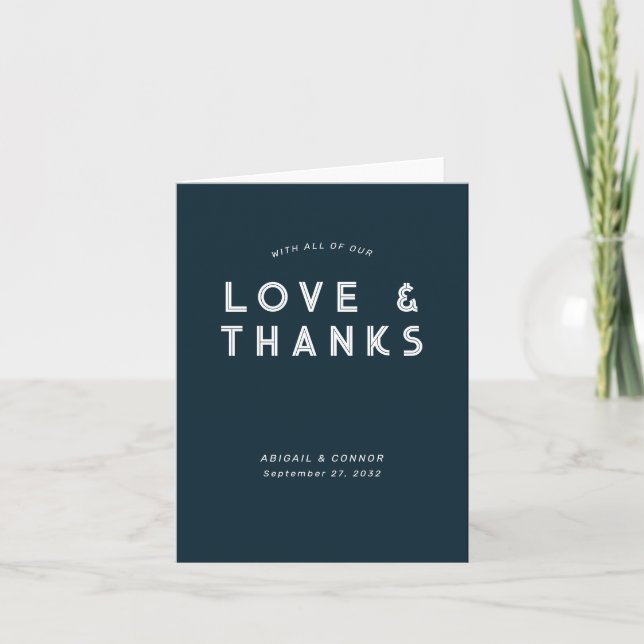 Modern Minimalist Blue Teal Letterpress Thank You Card (Front)