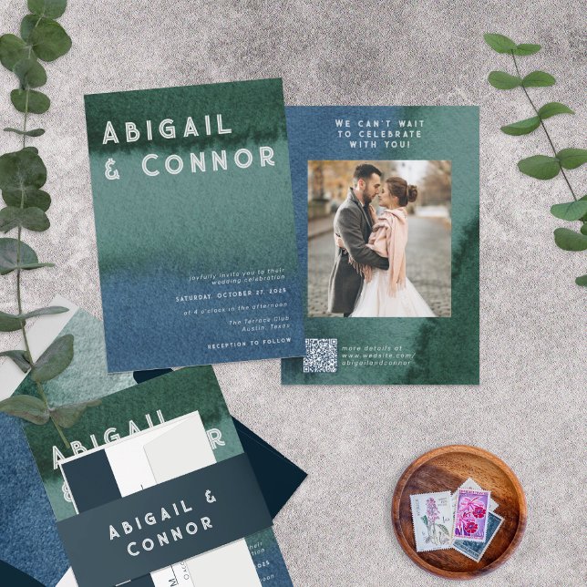 Modern Minimalist Blue Teal Photo Invitation (Creator Uploaded)