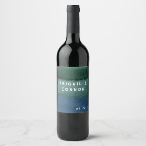 Modern Minimalist Blue Teal Wine Label