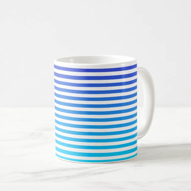 Modern Minimalist Blue Turquoise Ombre Stripes Coffee Mug (Front Right)