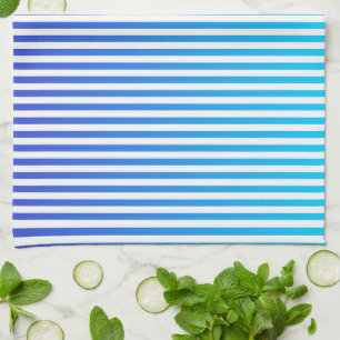 Modern Minimalist Blue Turquoise Ombre Stripes Kitchen Towel