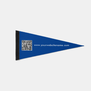 Modern Minimalist Blue Website QR Code Pennant Flag