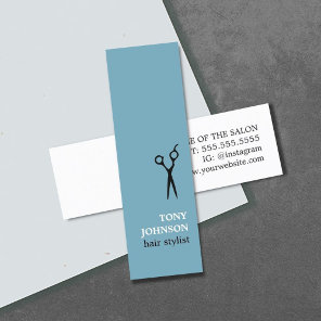 Modern Minimalist Blue White Hair Stylist Mini Business Card