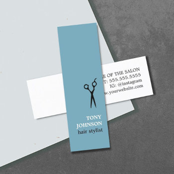 Modern Minimalist Blue White Hair Stylist Mini Business Card by pro_business_card at Zazzle