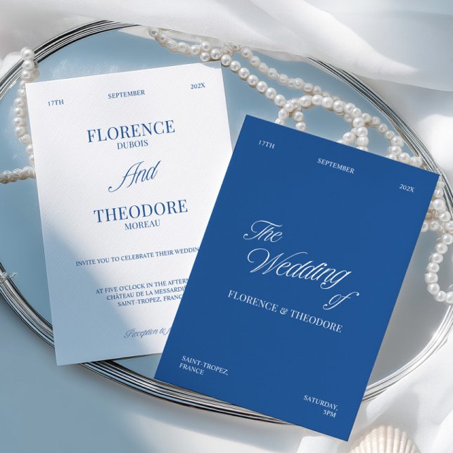 Modern Minimalist Blue & White Wedding Invitation (Modern Minimalist Blue & White Wedding Invitation)