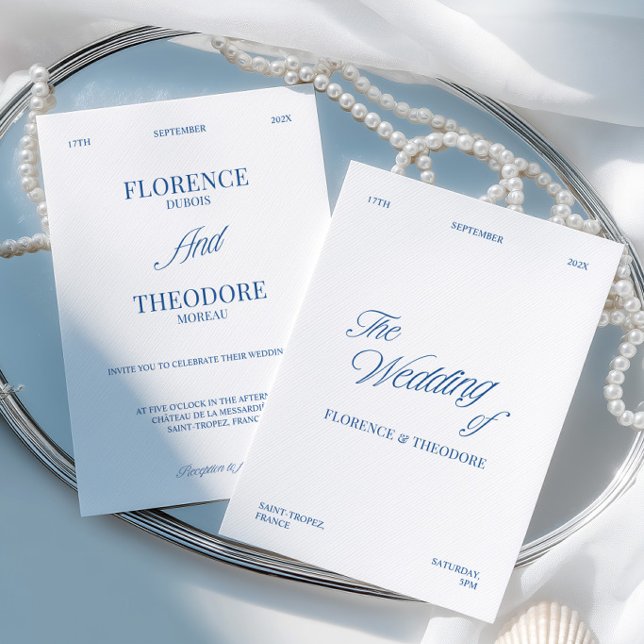 Modern Minimalist Blue & White Wedding Invitation (Modern Minimalist Blue & White Wedding Invitation)