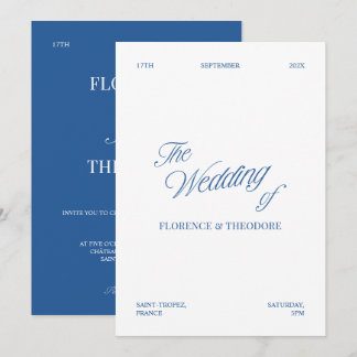 Modern Minimalist Blue & White Wedding Invitation