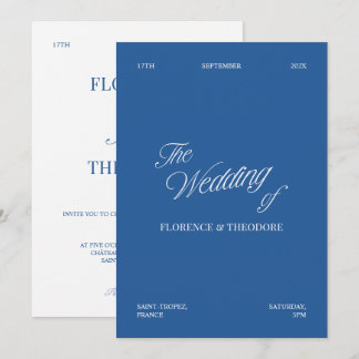 Modern Minimalist Blue & White Wedding Invitation