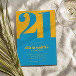 Modern Minimalist Blue Yellow 21st Birthday Invitation<br><div class="desc">Modern minimalist 21st birthday invitation featuring simple design with elegant chic typography in blue and yellow color.</div>
