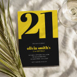 Modern Minimalist Blue Yellow 21st Birthday Invitation<br><div class="desc">Modern minimalist 21st birthday invitation featuring simple design with elegant chic typography in black and yellow color.</div>