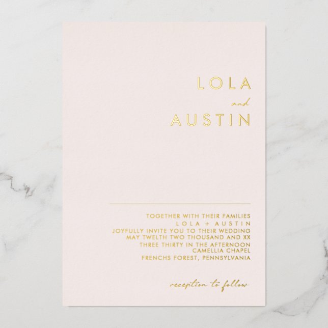 Modern Minimalist | Blush And Gold Wedding Real Foil Invitation (Front)