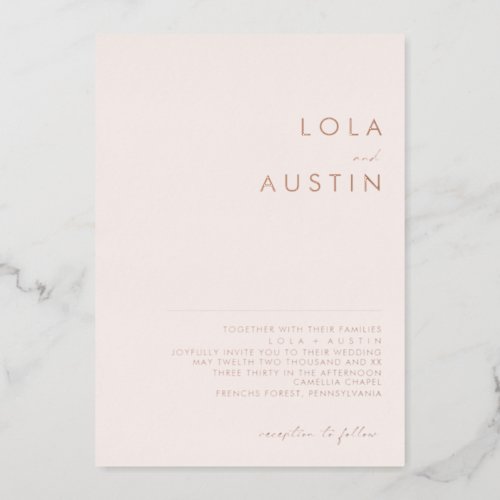 Modern Minimalist Blush And Rose Gold Wedding Real Foil Invitation