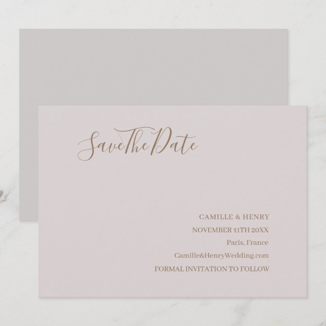 Modern Minimalist Blush Gold Save The Date Wedding (Front/Back)