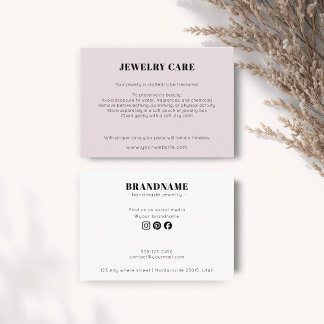 Modern Minimalist Blush Jewelry Care Insert Card