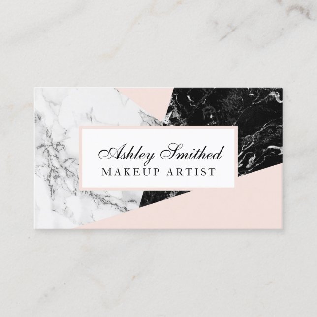 modern minimalist blush marble professional makeup business card (Front)