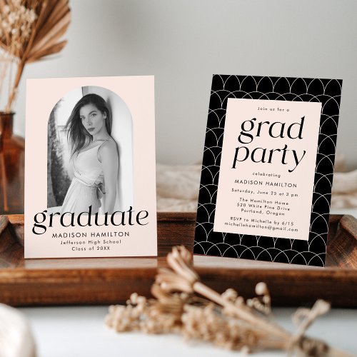 Modern Minimalist Blush Photo Graduation Party Invitation