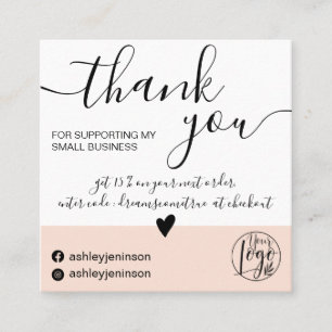 Modern minimalist blush pink block order thank you square business card
