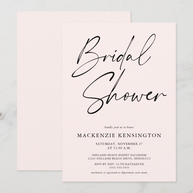 Modern Minimalist Blush Pink Bridal Shower Invitation (Front/Back)