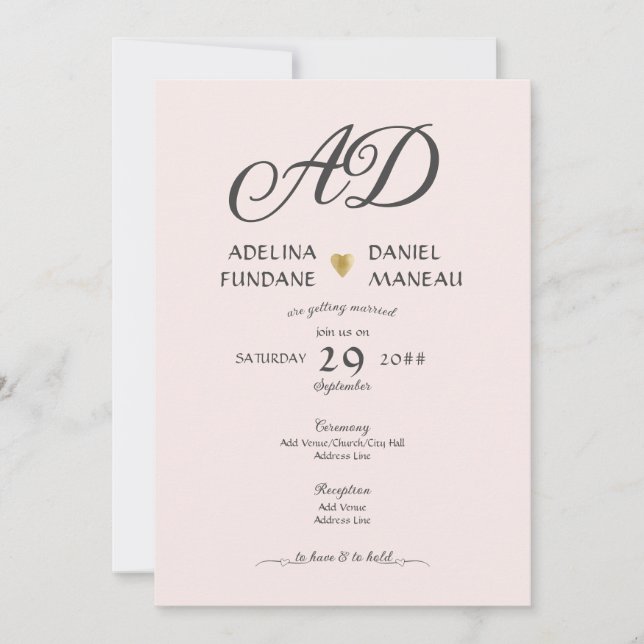 Modern Minimalist Blush Pink Calligraphy Heart Invitation (Front)