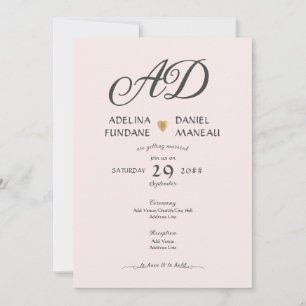 Modern Minimalist Blush Pink Calligraphy Heart Invitation