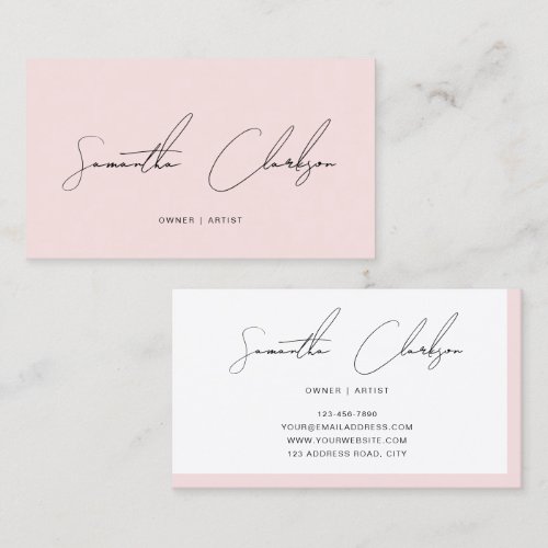 Modern Minimalist Blush Pink Handwritten Script Business Card