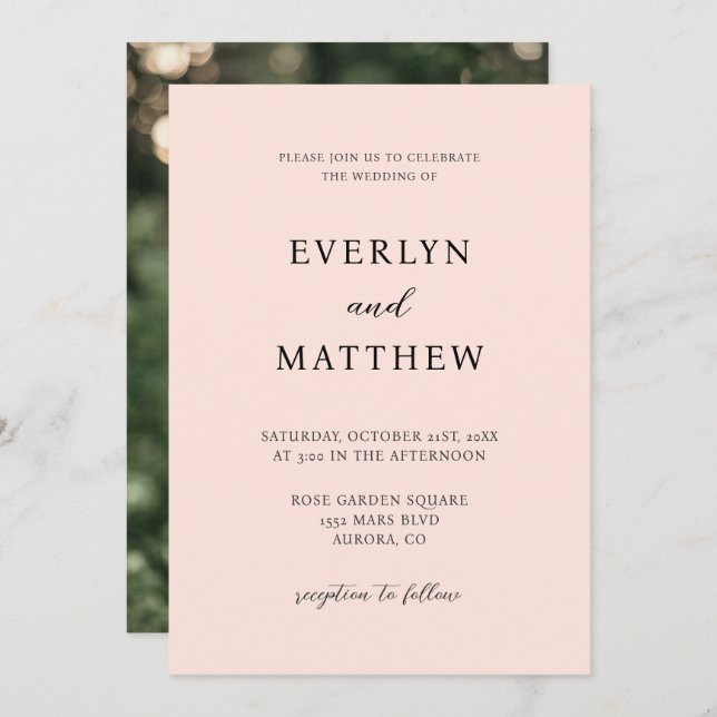 Modern Minimalist Blush Pink Invitation (Front/Back)