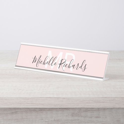 Modern minimalist blush pink name monogram desk name plate