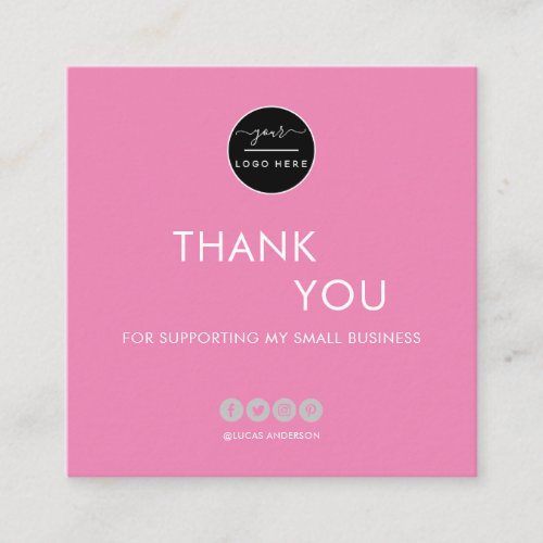 Modern minimalist blush pink order thank you squar square business card