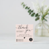 Modern minimalist blush pink order thank you square business card (Standing Front)