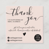 Modern minimalist blush pink order thank you square business card (Front)