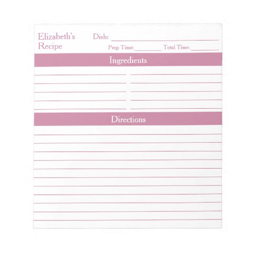 Modern Minimalist Blush Pink Personalized Recipes Notepad