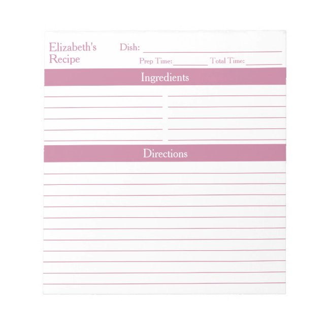 Modern Minimalist Blush Pink Personalized Recipes Notepad (Front)