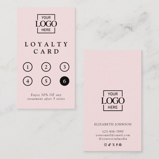 Modern Minimalist Blush Pink Professional Reward Loyalty Card (Front/Back)