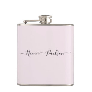 Modern Minimalist Blush Pink Script Custom Name Flask