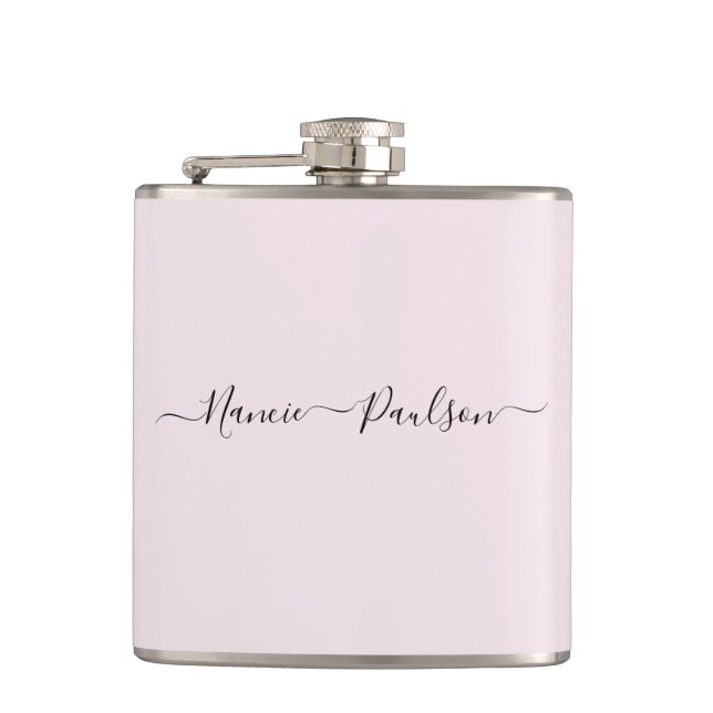 Modern Minimalist Blush Pink Script Custom Name Flask (Front)