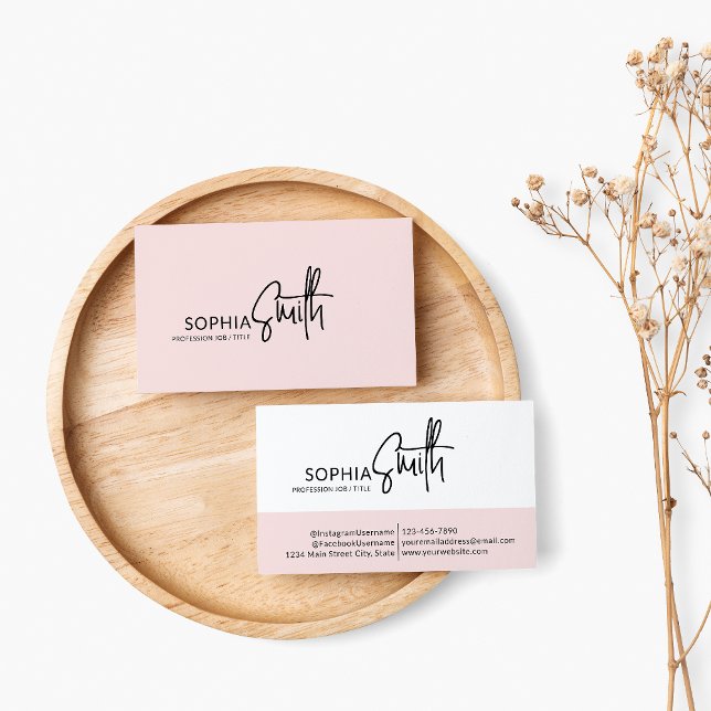 Modern Minimalist Blush Pink Stylish Script Business Card (Creator Uploaded)