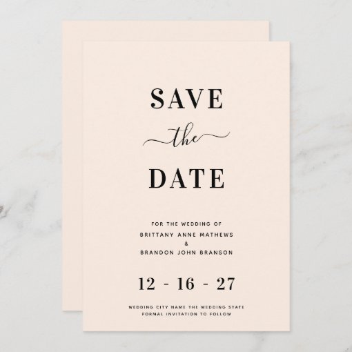 Modern Minimalist Blush Pink Wedding Save The Date | Zazzle