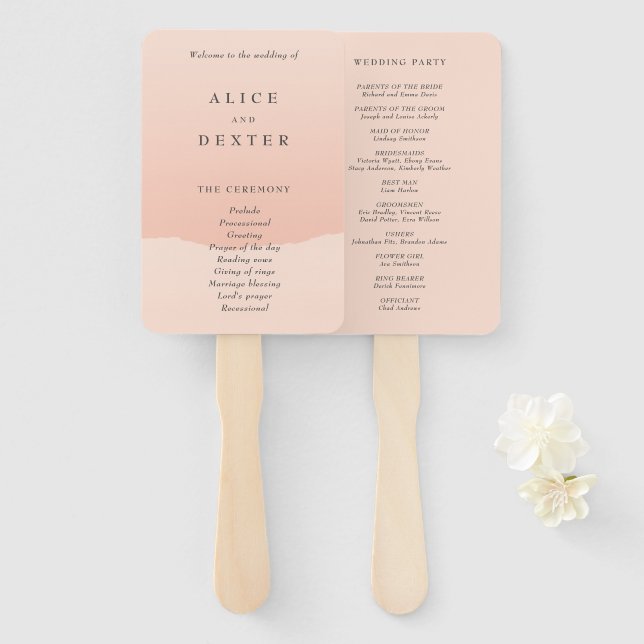 Modern Minimalist Blush Rose Wedding Programs Hand Fan (Front and Back)