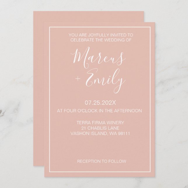 Modern Minimalist Blush & White Wedding Invitation (Front/Back)