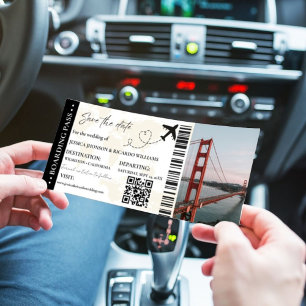 Modern Minimalist Boarding Pass AIrplane Wedding Save The Date