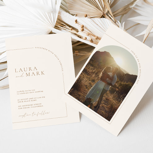 Wedding Invitations - Pink Dramatic personalized gifts for you Modern minimalist boho arch photo wedding invitation