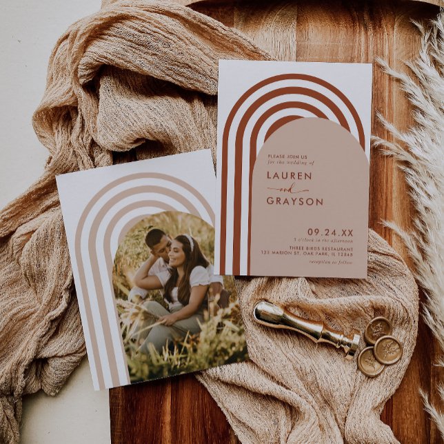 Modern Minimalist Boho Arch Photo Wedding Invitation (Creator Uploaded)
