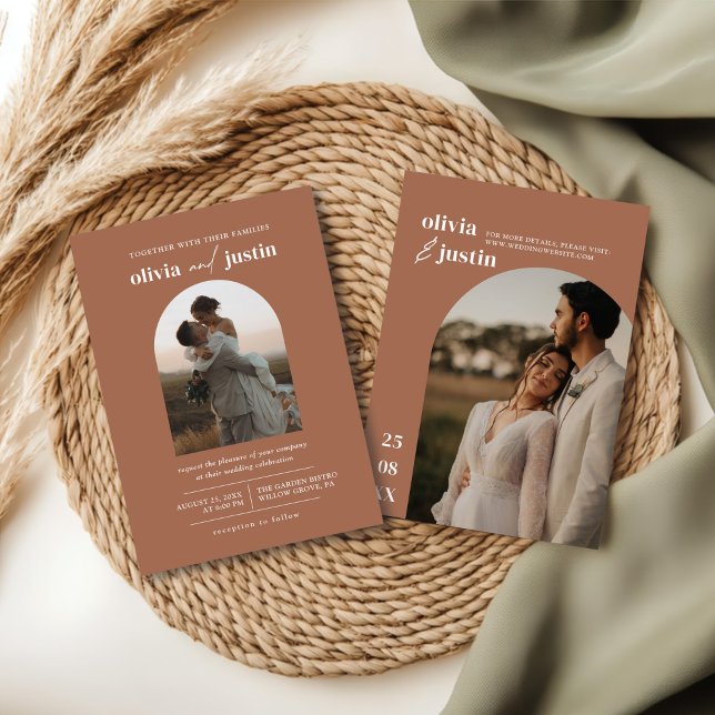 Modern Minimalist Boho Arch Photo Wedding Invitation (Creator Uploaded)