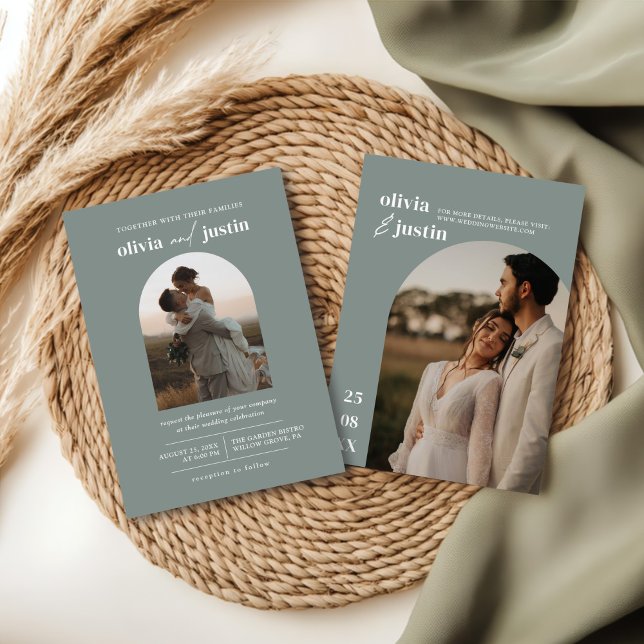 Modern Minimalist Boho Arch Photo Wedding  Invitation (Creator Uploaded)