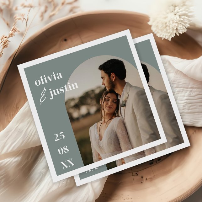 Modern Minimalist Boho Arch Photo Wedding Napkins (Creator Uploaded)